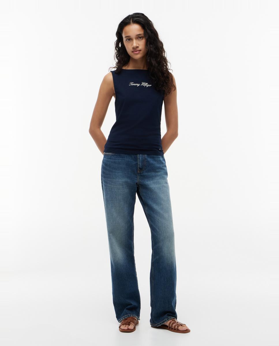 T-shirt sem Mangas com Decote à Barco Azul-marinho-2