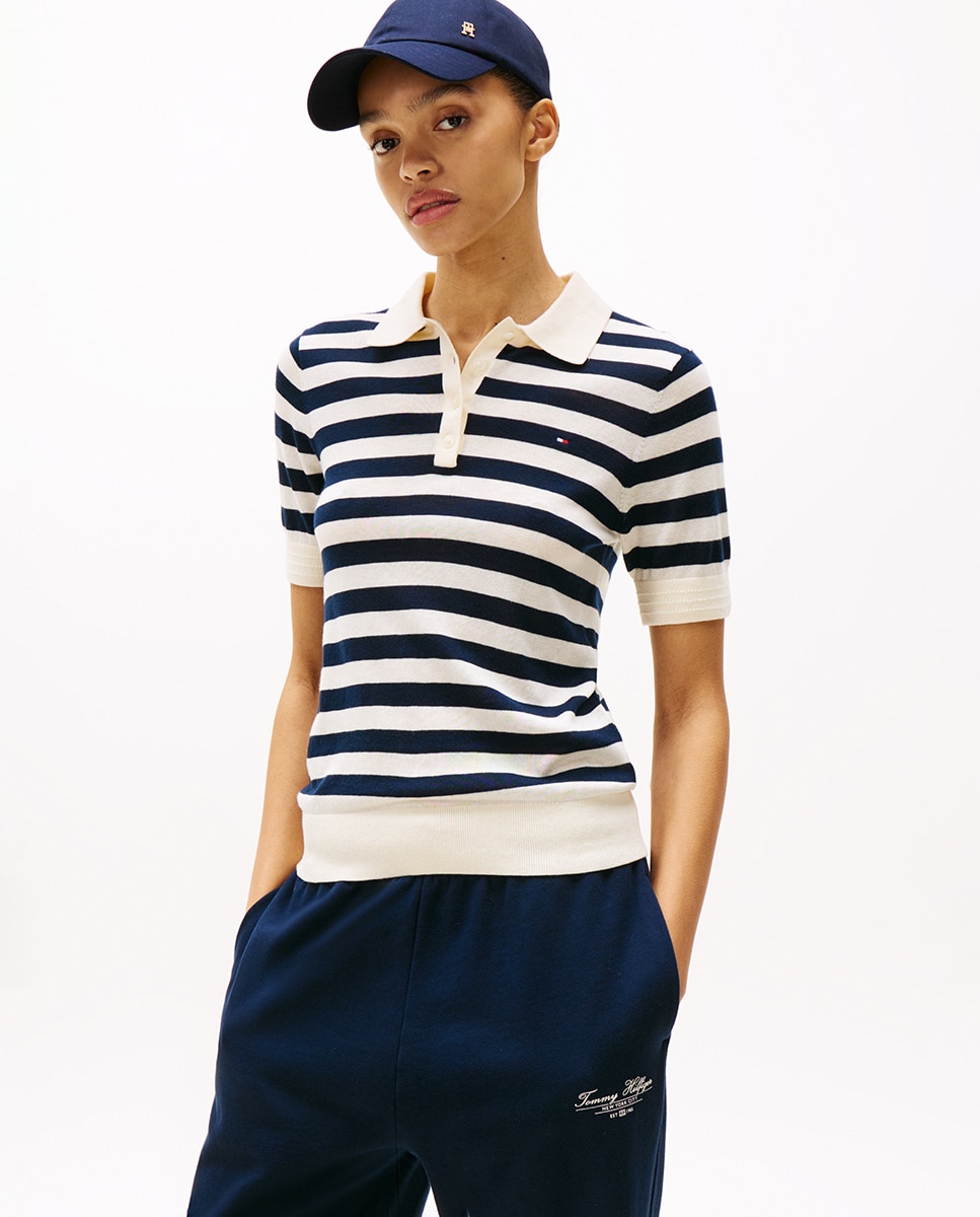 Camisola de Malha Tipo Polo com Manga Curta Azul-marinho-1