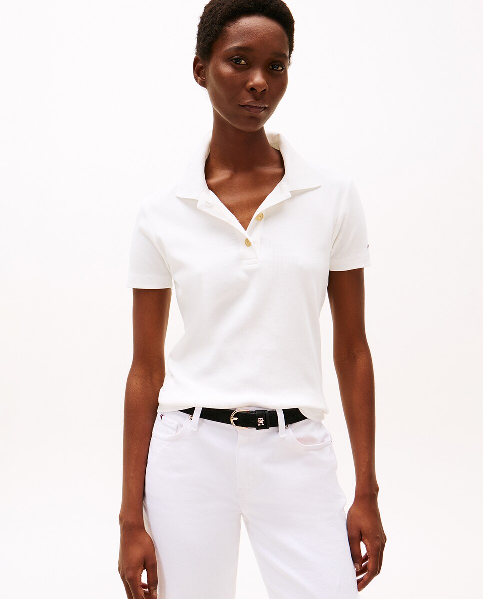 Polo Slim de Manga Curta com Botões Branco-1