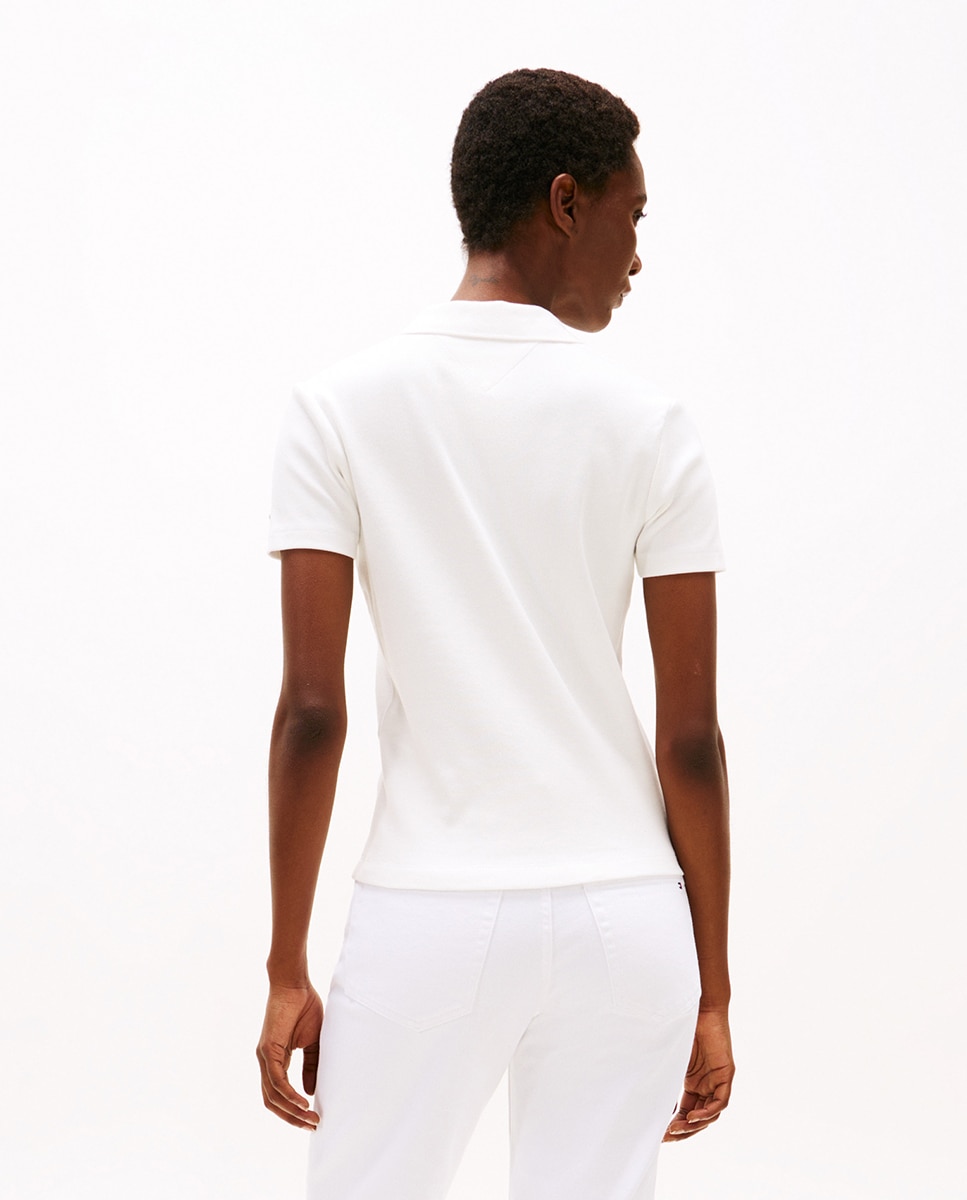 Polo Slim de Manga Curta com Botões Branco-2