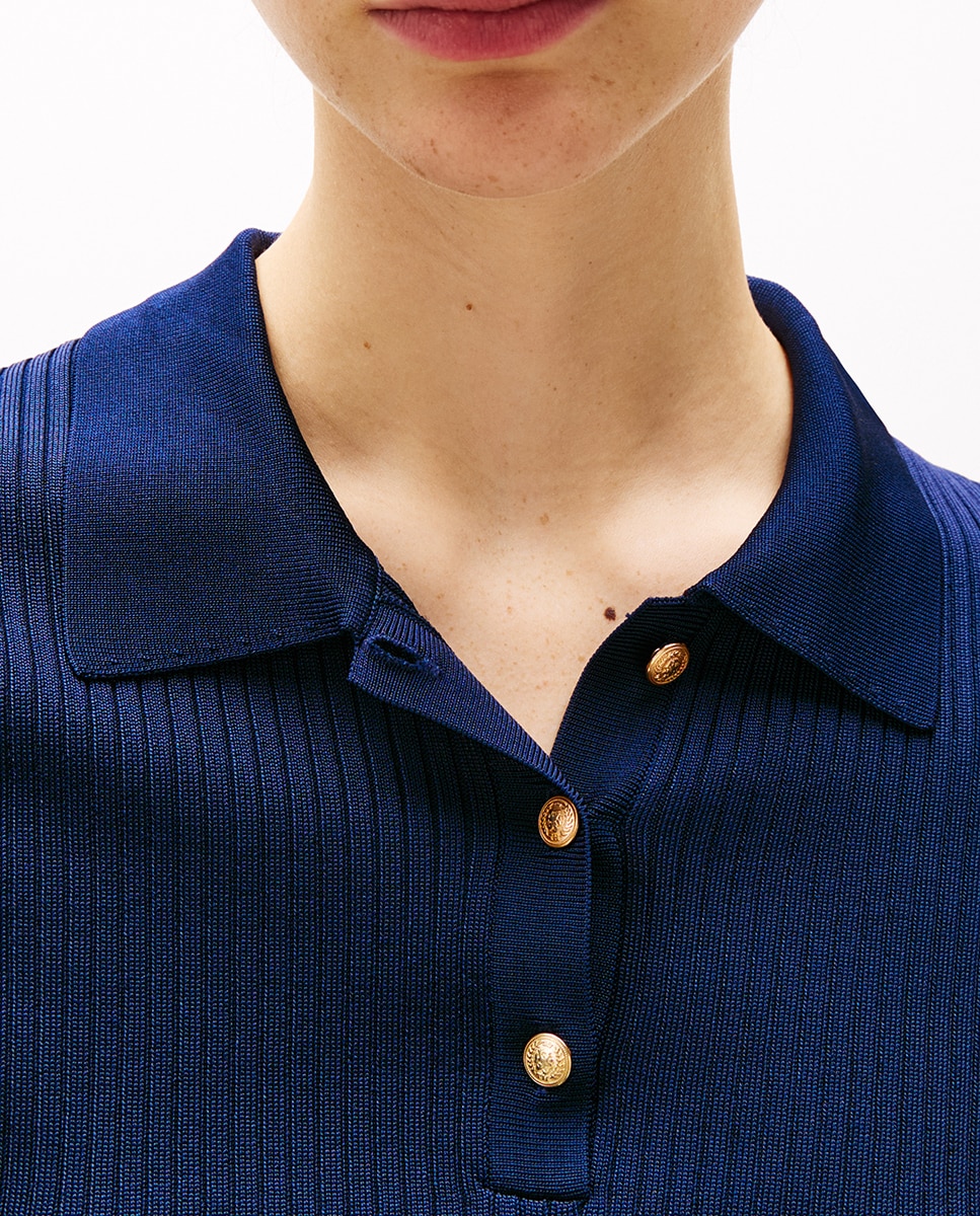 Camisola de Malha Tipo Polo com Manga Curta Azul-marinho-3