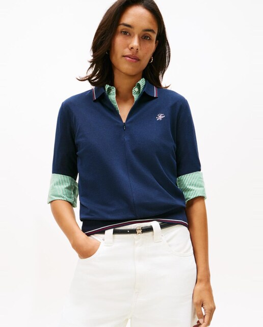 Imagem 0 de Polo de Lyocell com Fecho de Correr e Logótipo Bordado