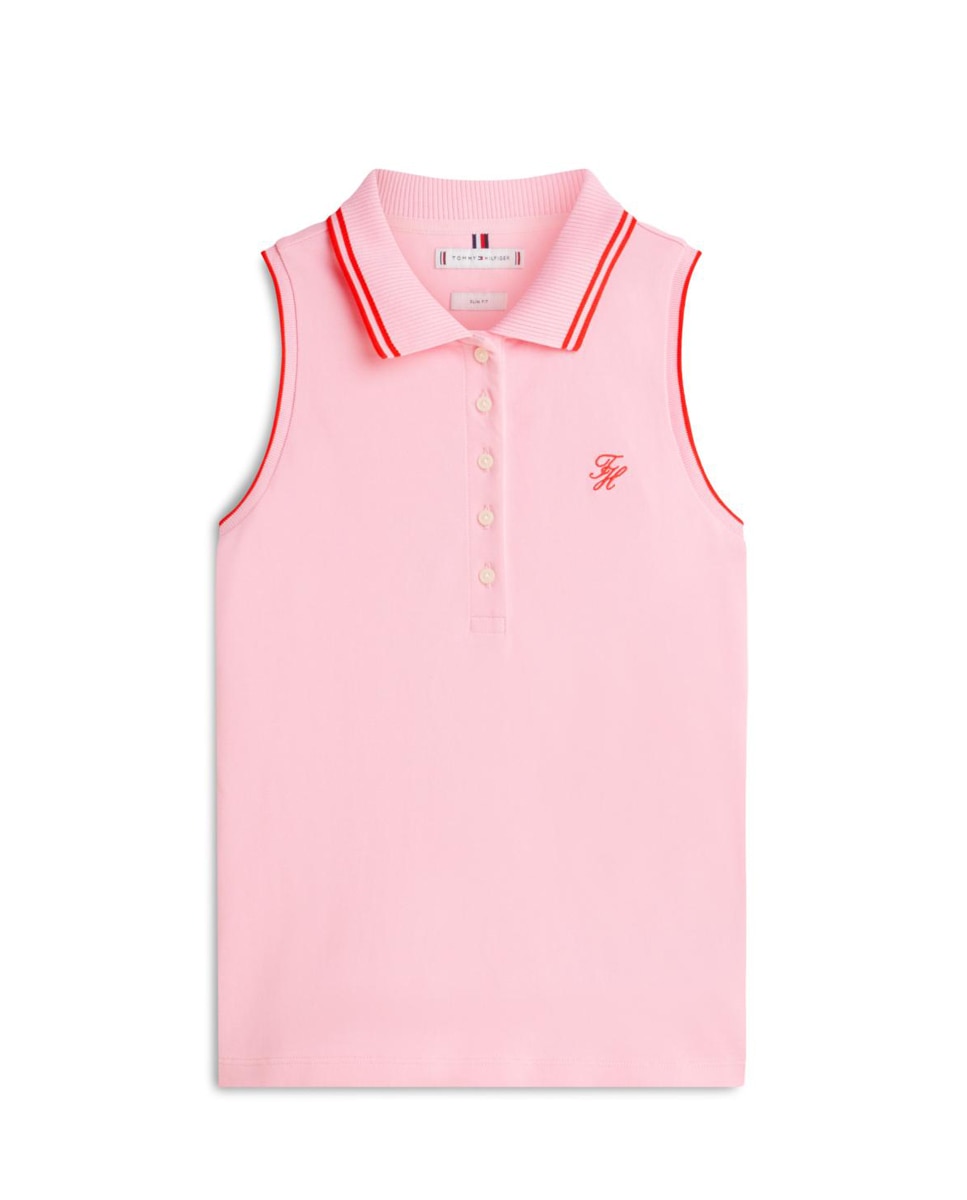 Polo sem Mangas e com Logótipo TH Script no Peito Rosa-4