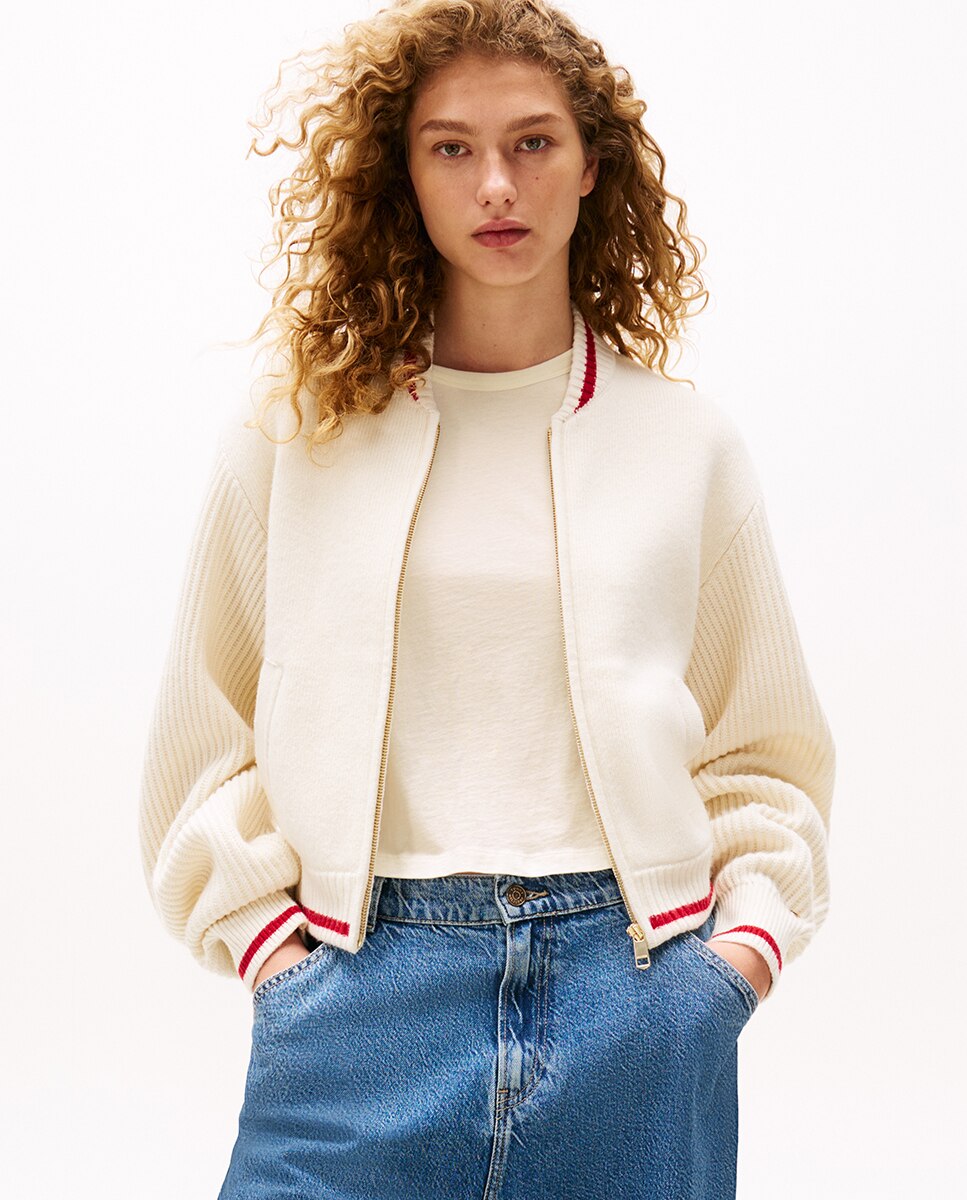 TH X SRG Chaqueta de mujer de punto estilo Varsity - Tommy Hilfiger - Beige Beige-1