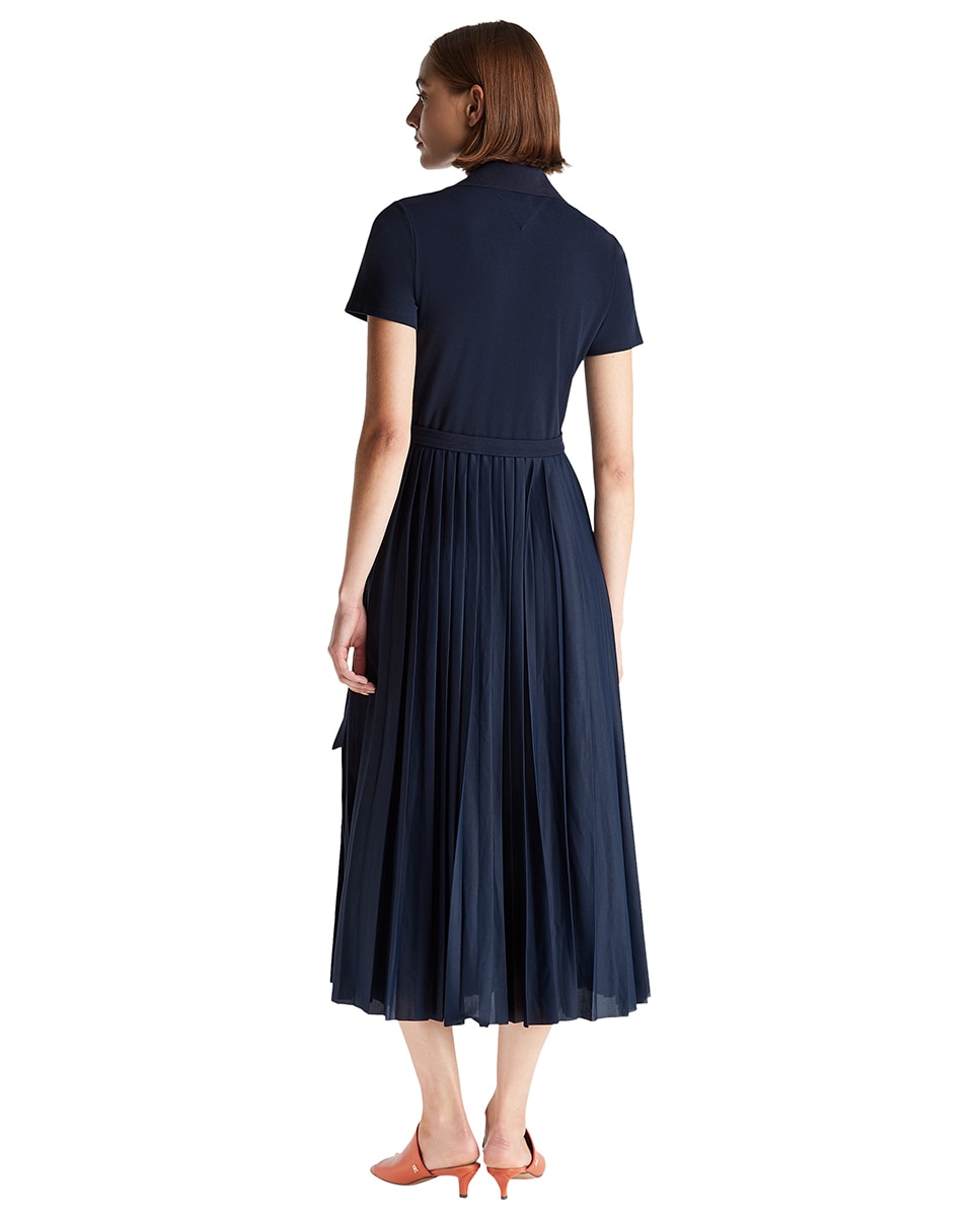 Vestido Midi Cruzado com Manga Curta Azul-2