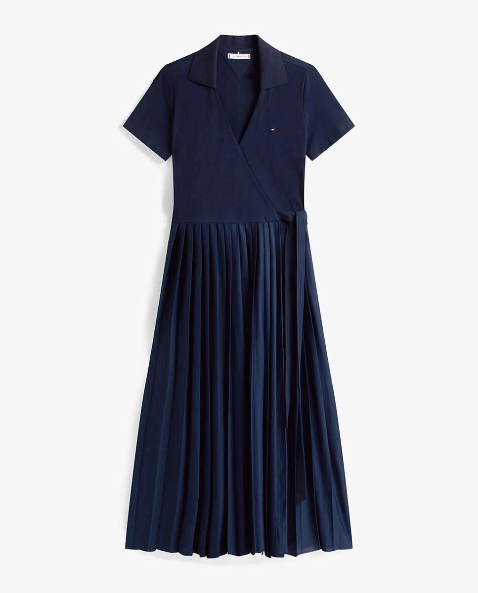 Vestido Midi Cruzado com Manga Curta Azul-5