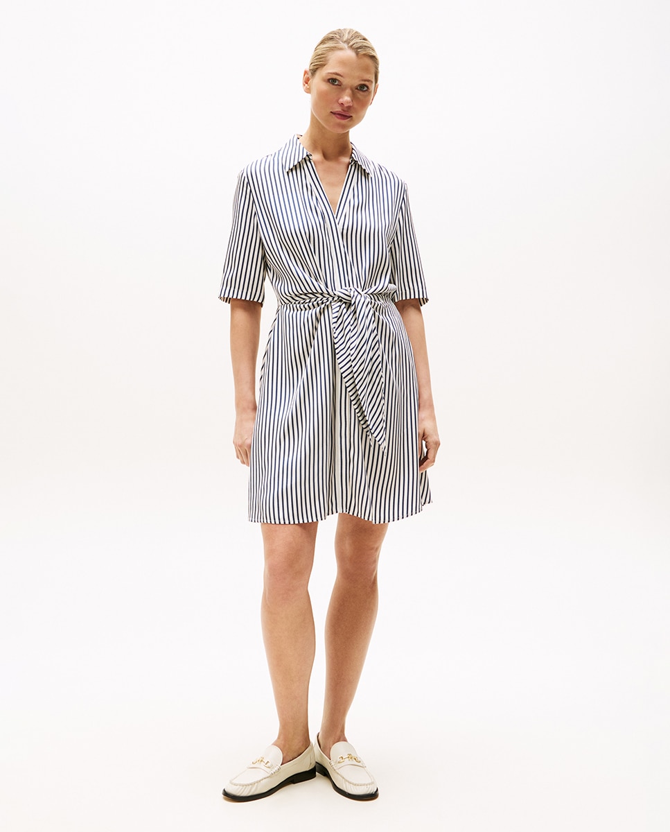 Vestido Curto com Laço na Cintura Branco-1