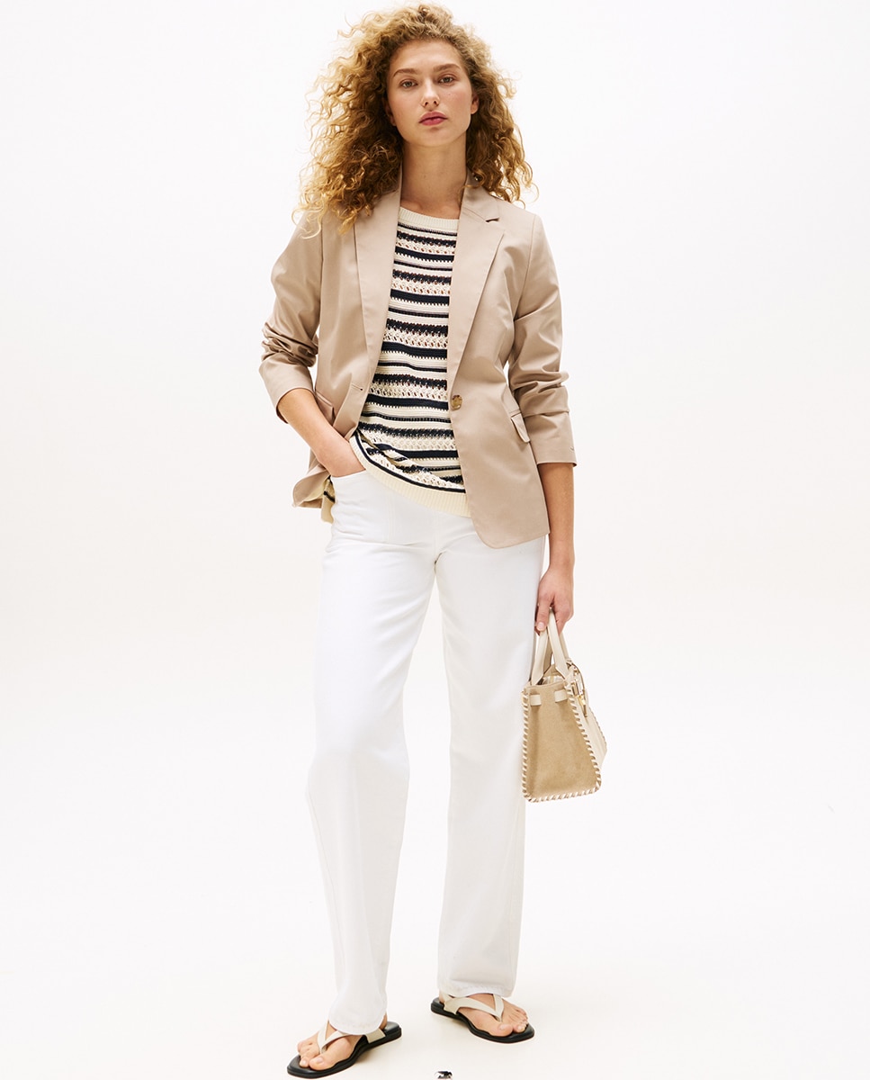 Blazer com Bolsos Bege-3