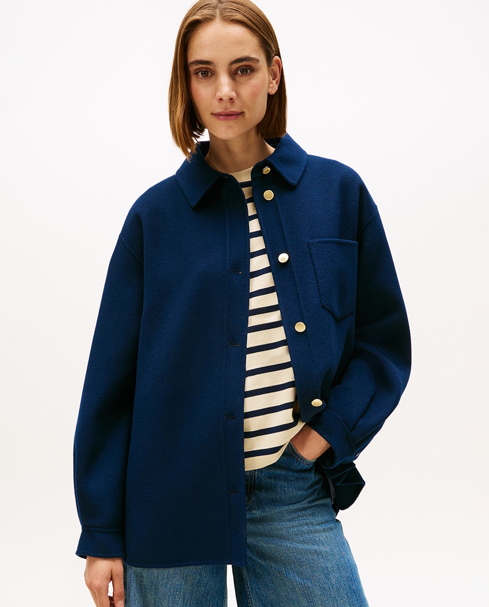 Sobrecamisa de Lã com Fecho de Botões Azul-marinho-1
