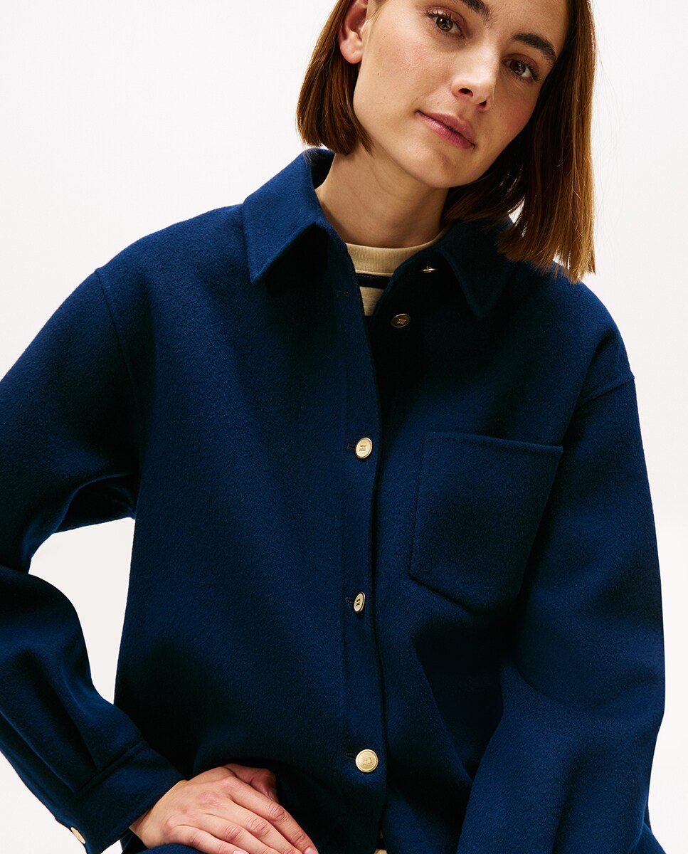 Sobrecamisa de Lã com Fecho de Botões Azul-marinho-3