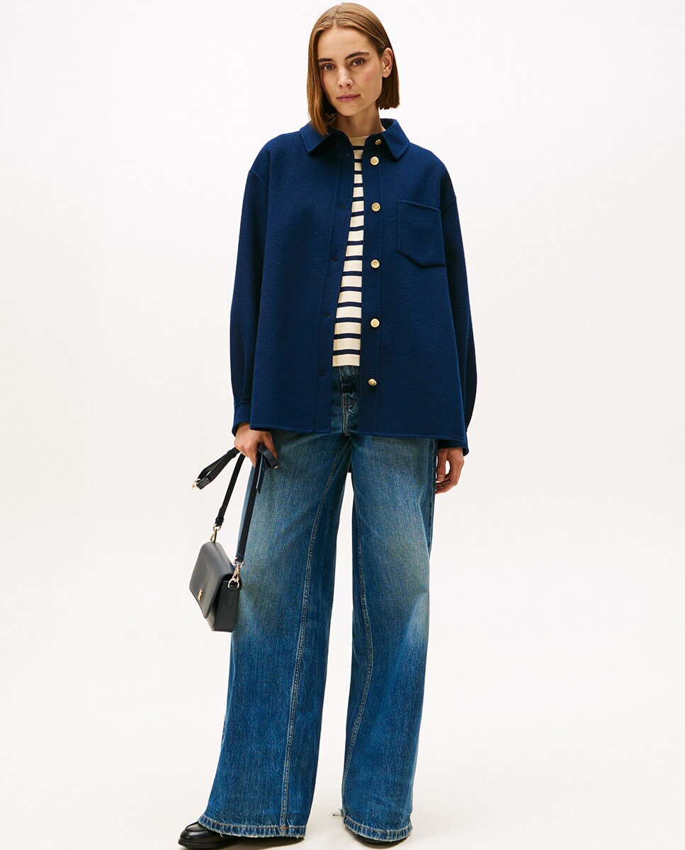 Sobrecamisa de Lã com Fecho de Botões Azul-marinho-5