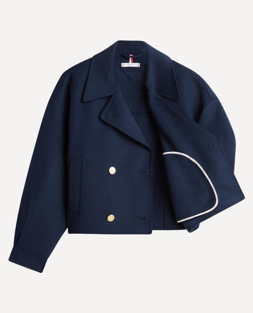 Sobretudo Assertoado Curto Azul-marinho-5