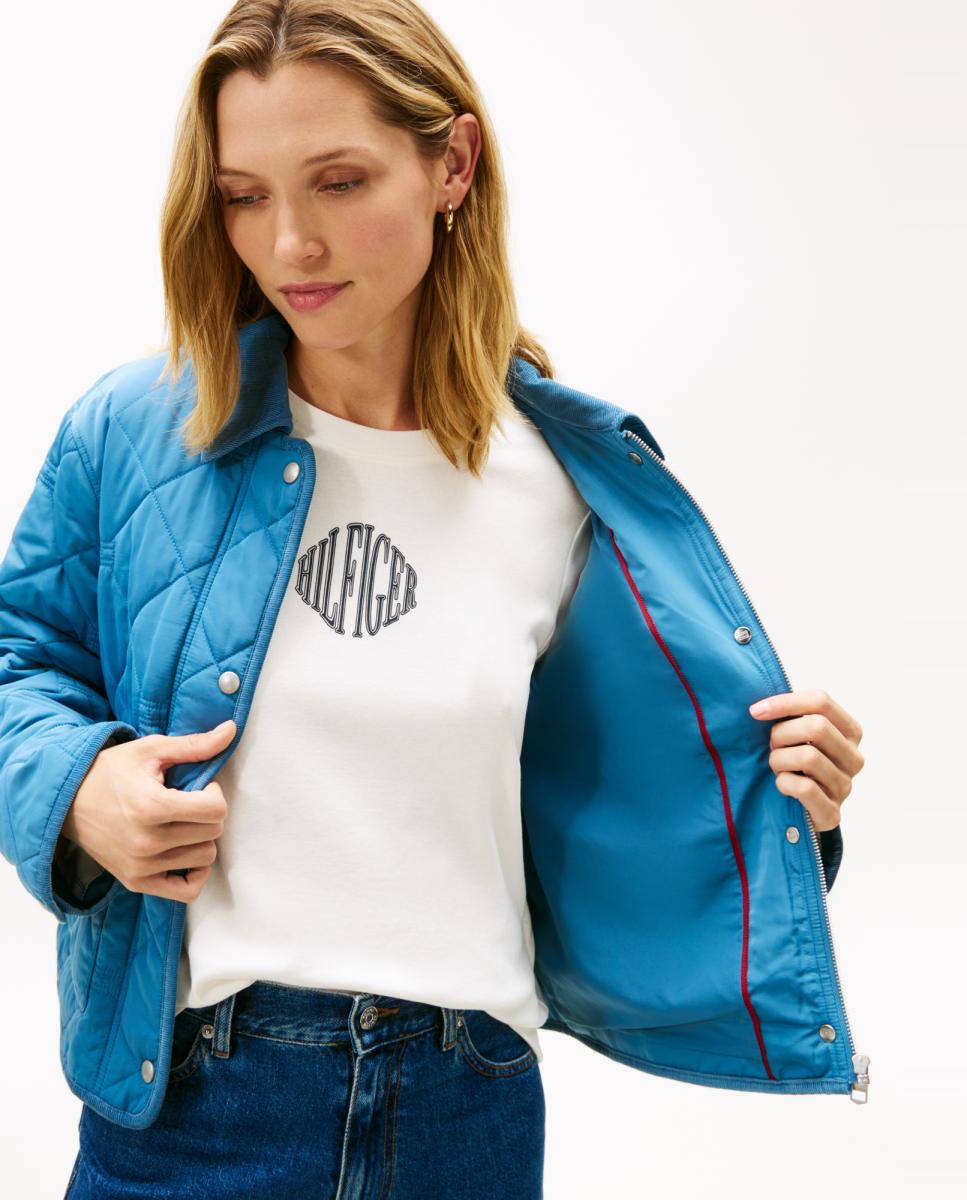 Blusão Acolchoado com Bolsos de Aba Azul-2
