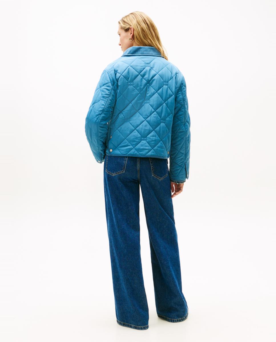 Blusão Acolchoado com Bolsos de Aba Azul-4