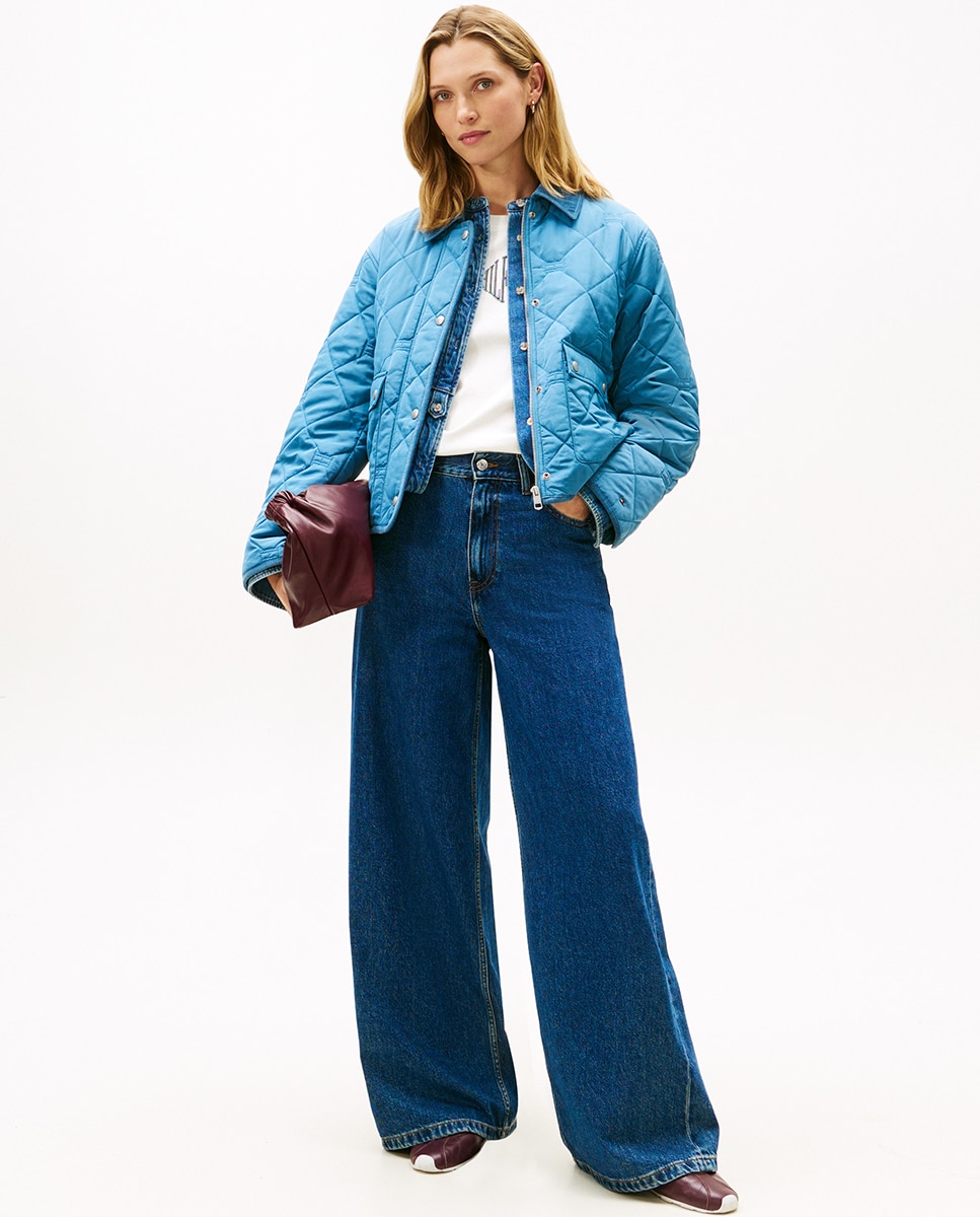 Blusão Acolchoado com Bolsos de Aba Azul-6