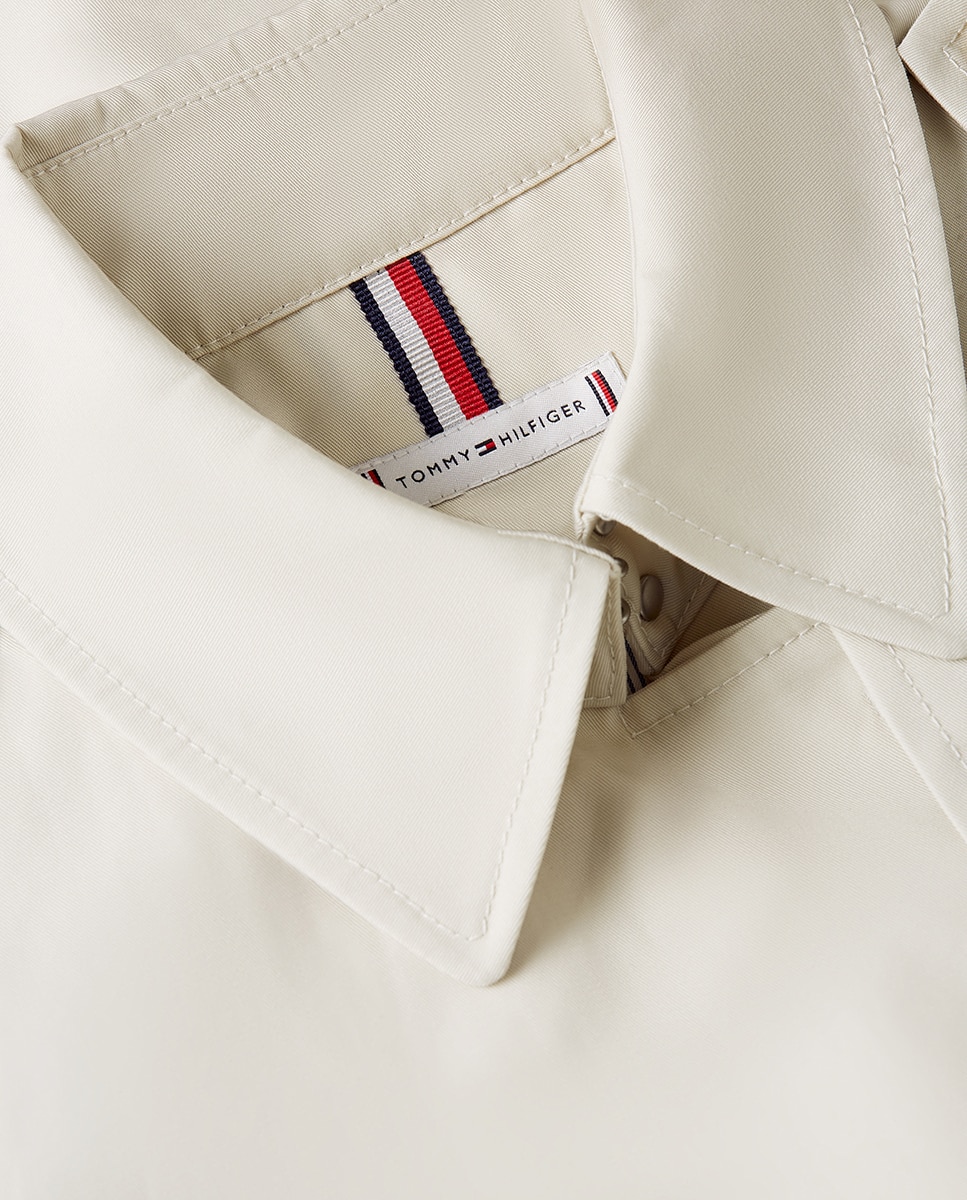 Gabardine Midi Cintada de Algodão Bege-3