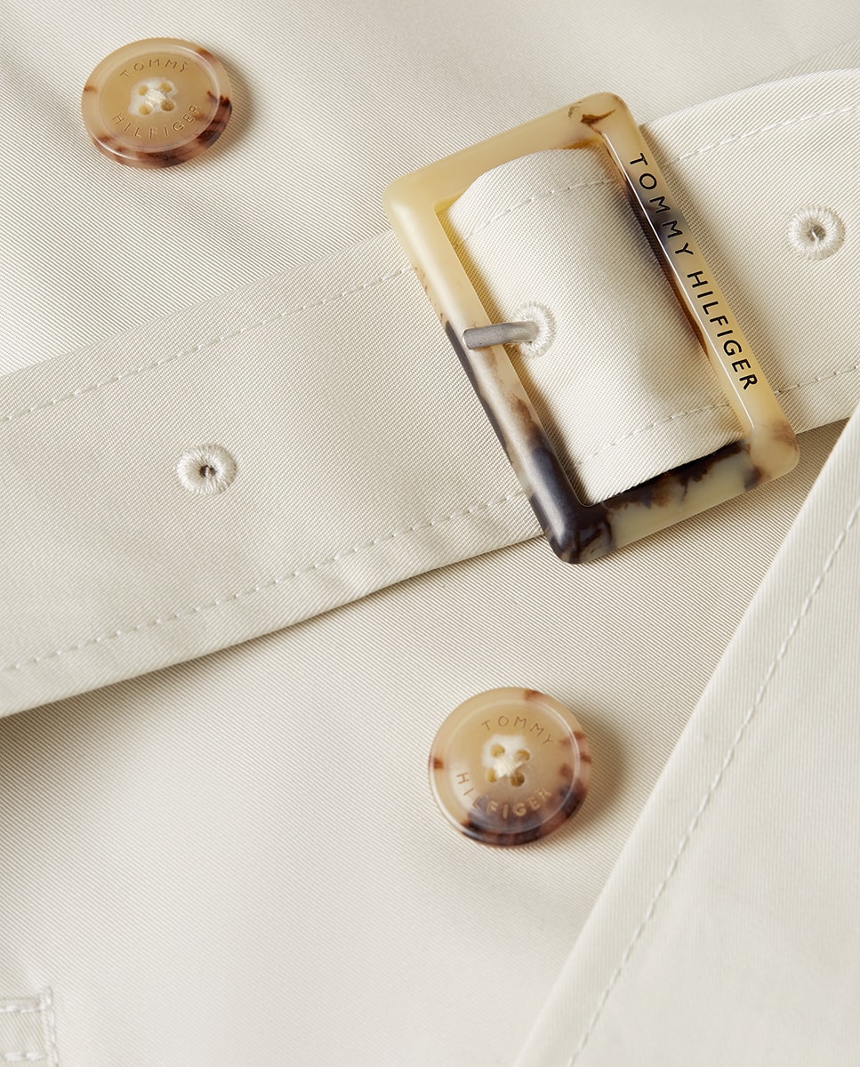 Gabardine Midi Cintada de Algodão Bege-4