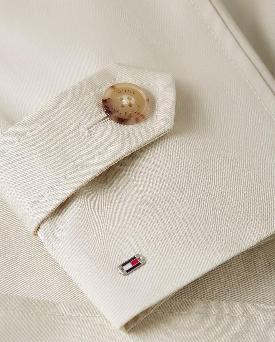 Gabardine Midi Cintada de Algodão Bege-5