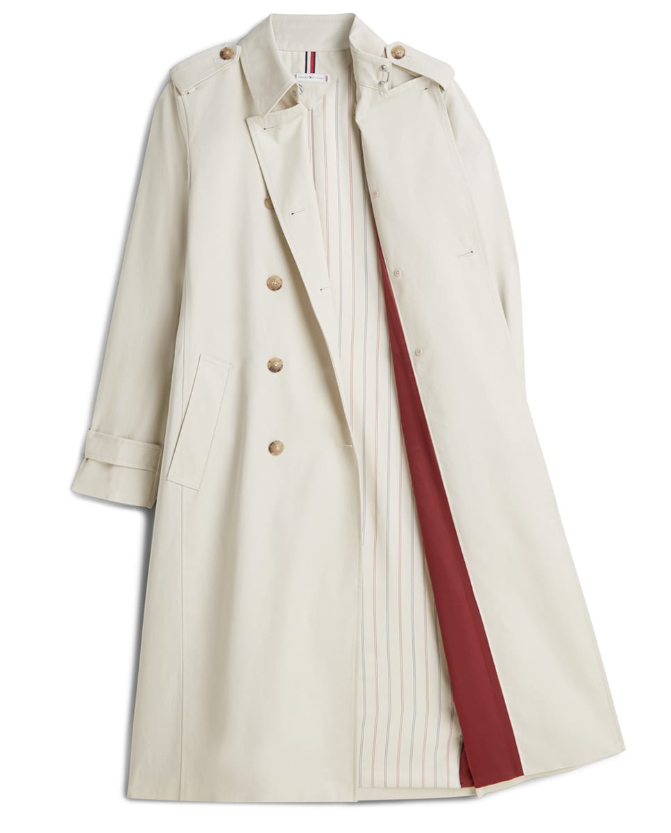 Gabardine Midi Cintada de Algodão Bege-6