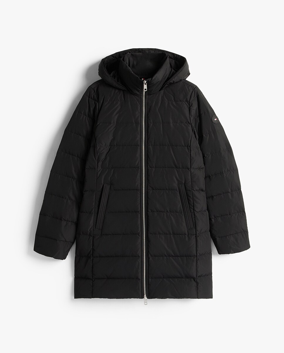 Blusão Acolchoado Comprido com Capuz e Pelo Preto-6