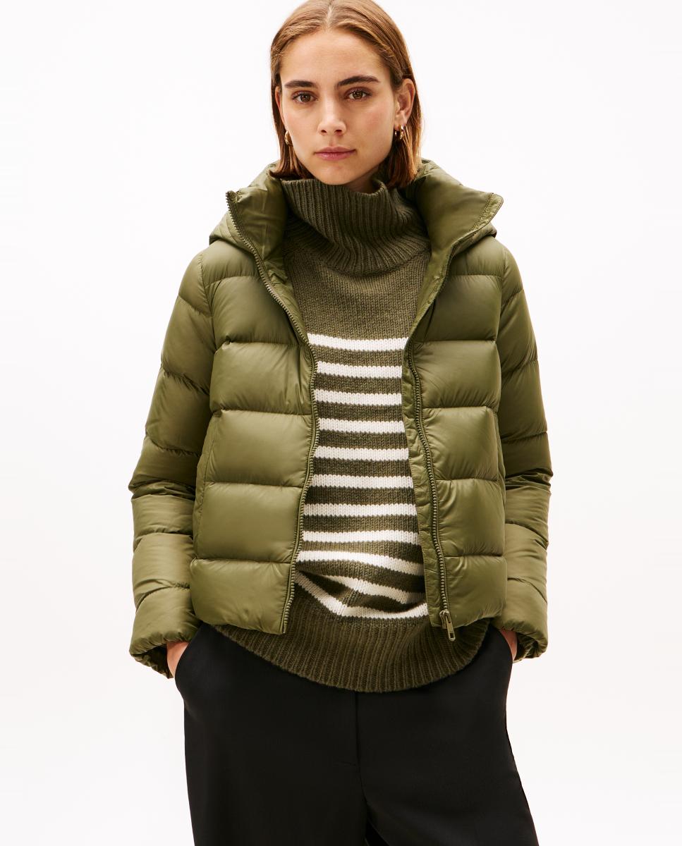 Blusão acolchoado leve de mulher com capuz Verde-militar-2