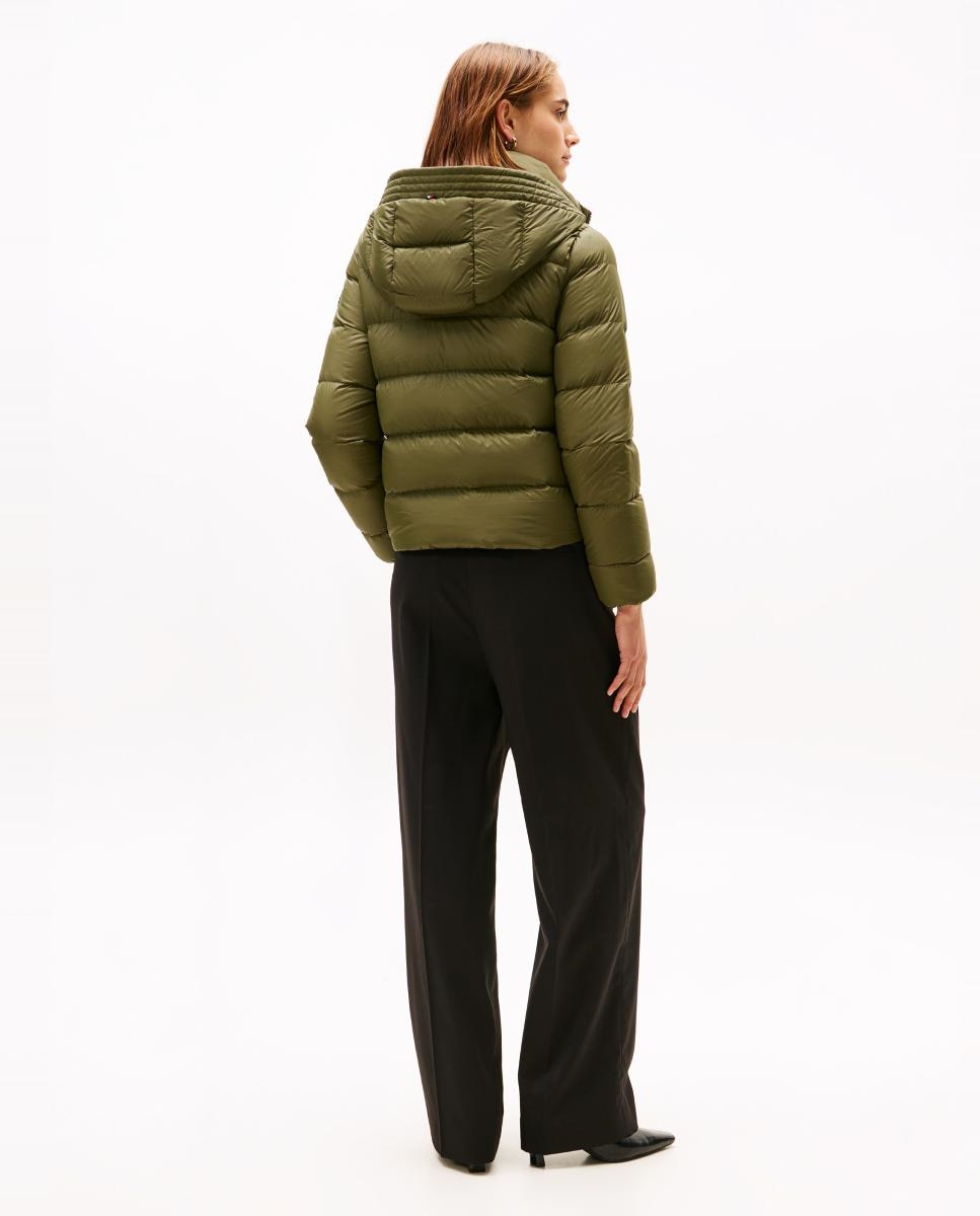 Blusão acolchoado leve de mulher com capuz Verde-militar-3