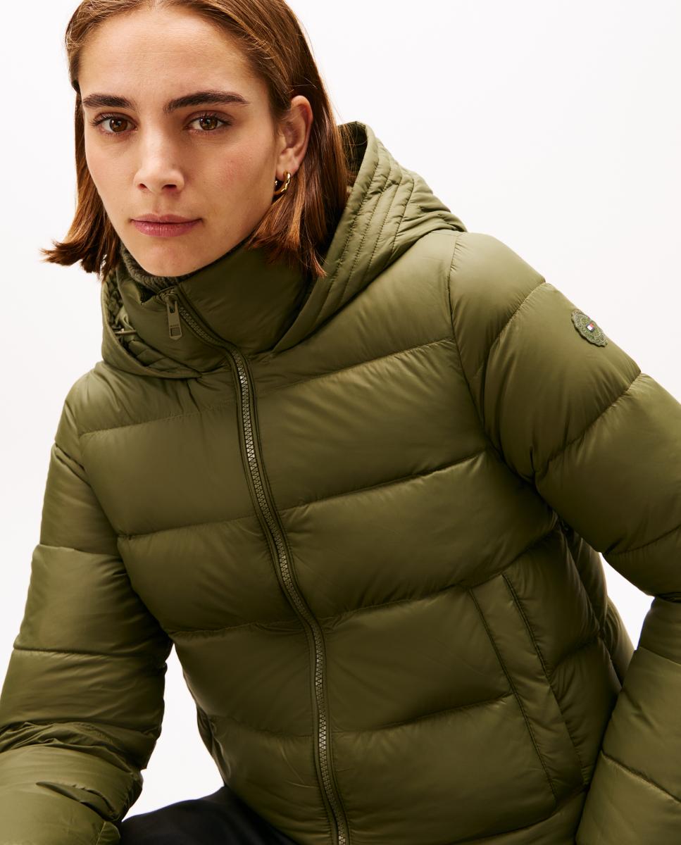 Blusão acolchoado leve de mulher com capuz Verde-militar-4