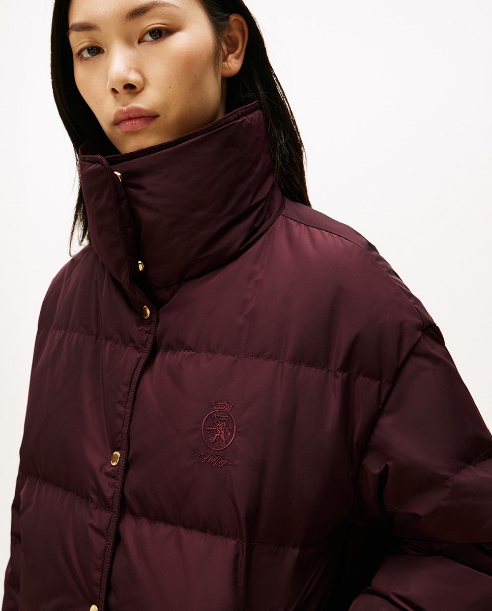 Blusão acolchoado curto de mulher com gola alta Bordeaux-4