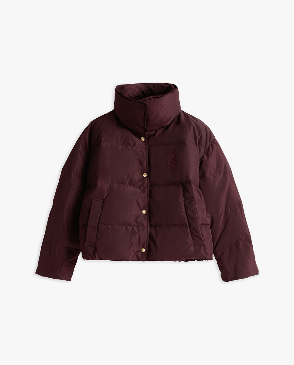 Blusão acolchoado curto de mulher com gola alta Bordeaux-5