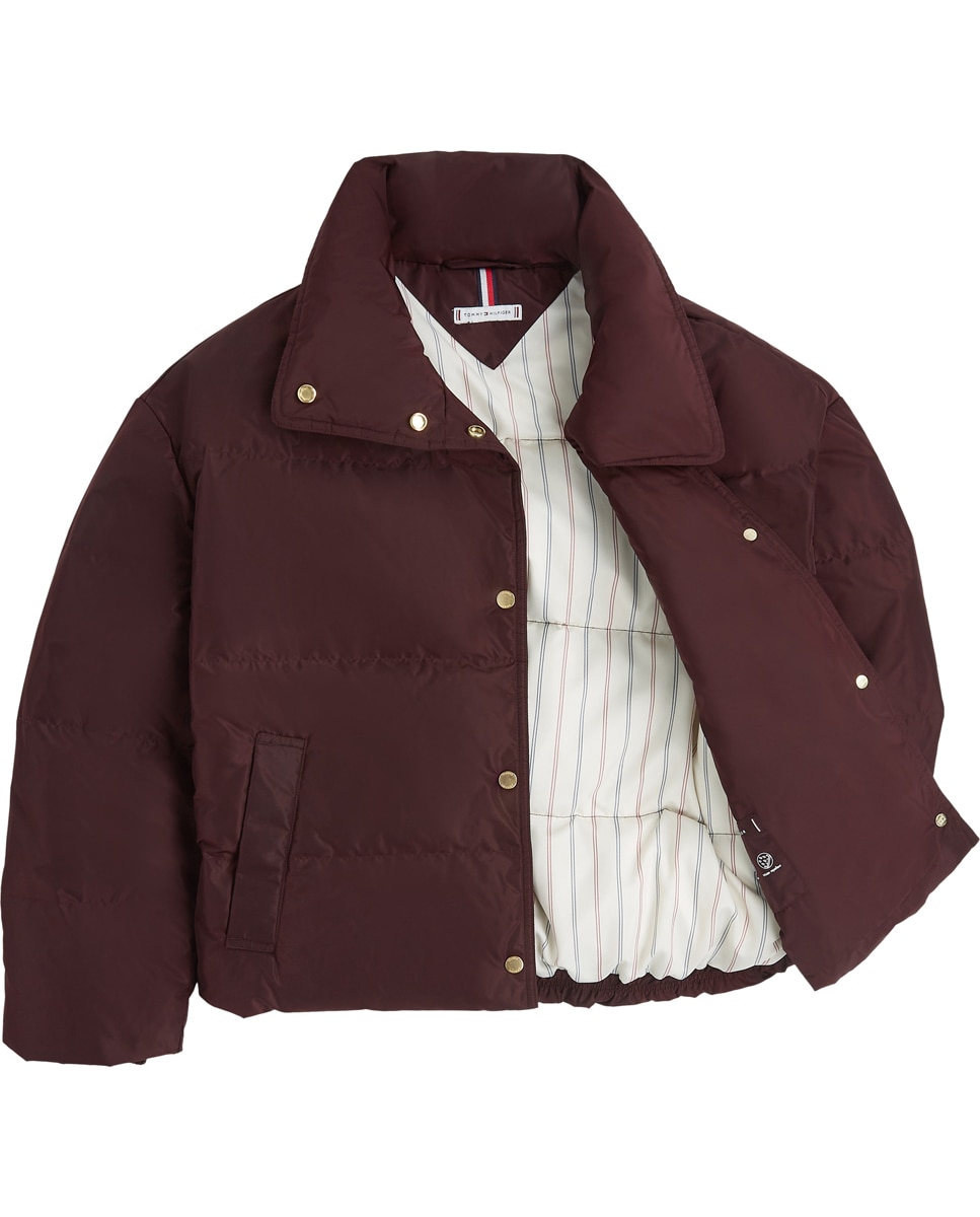 Blusão acolchoado curto de mulher com gola alta Bordeaux-6