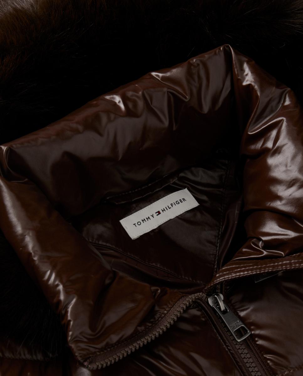 Imagen 3 de Plumífero de mujer largo con pelo - Tommy Hilfiger - Marrón oscuro Marrón oscuro