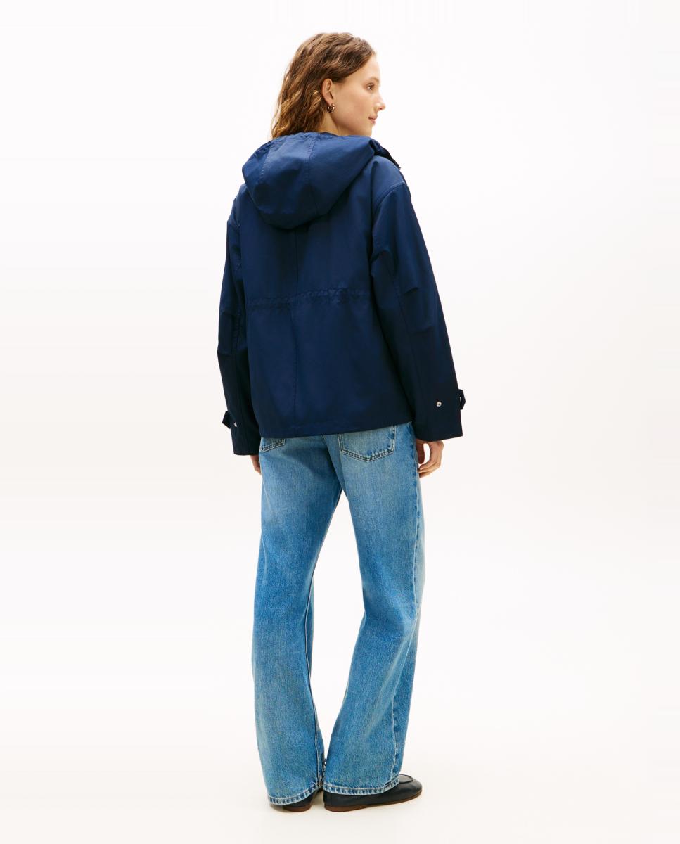 Parka Curta com Capuz e Bolsos de Remendo Azul-marinho-2