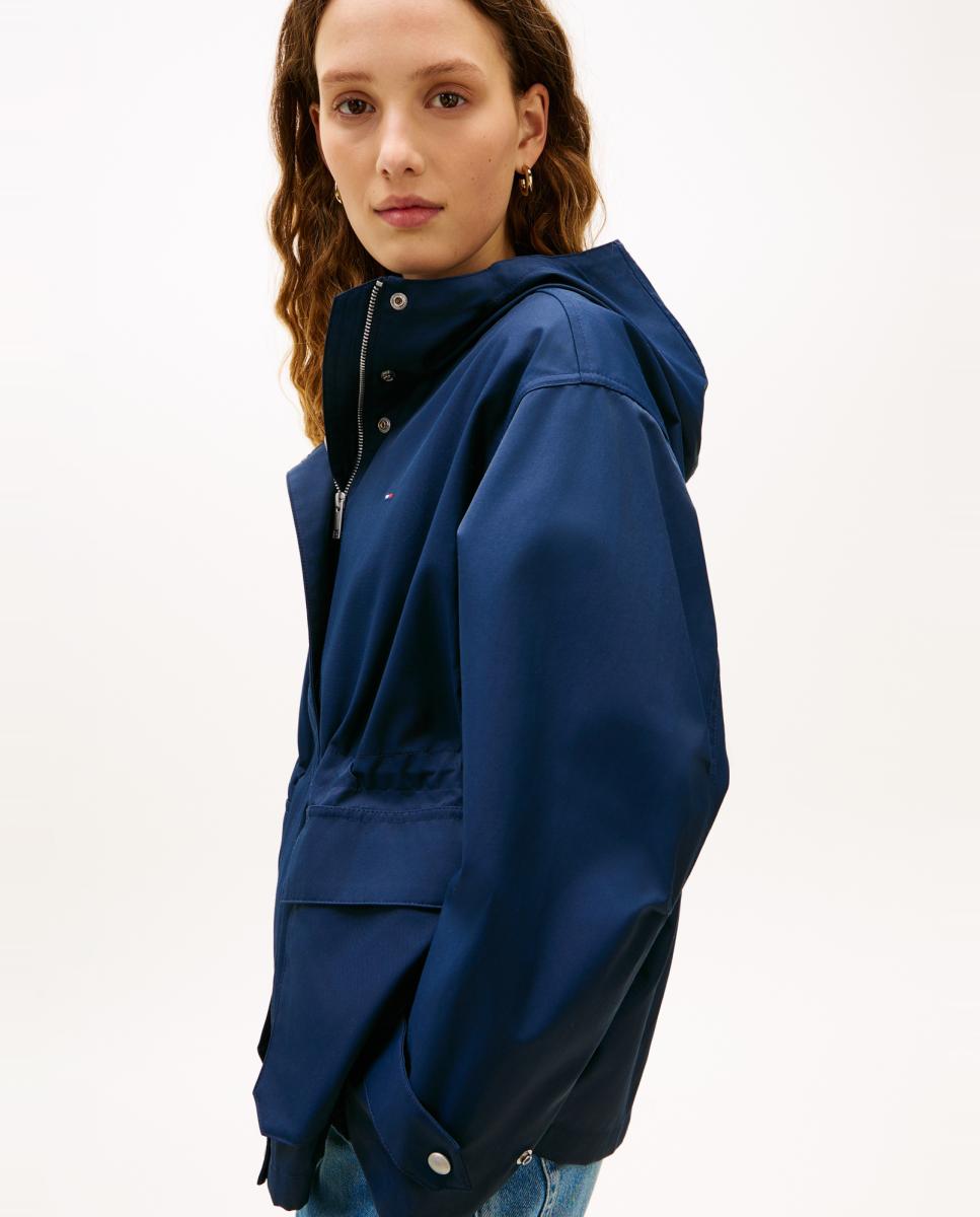 Parka Curta com Capuz e Bolsos de Remendo Azul-marinho-3