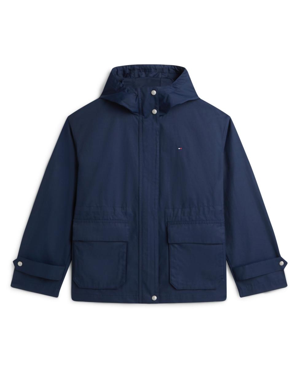 Parka Curta com Capuz e Bolsos de Remendo Azul-marinho-5