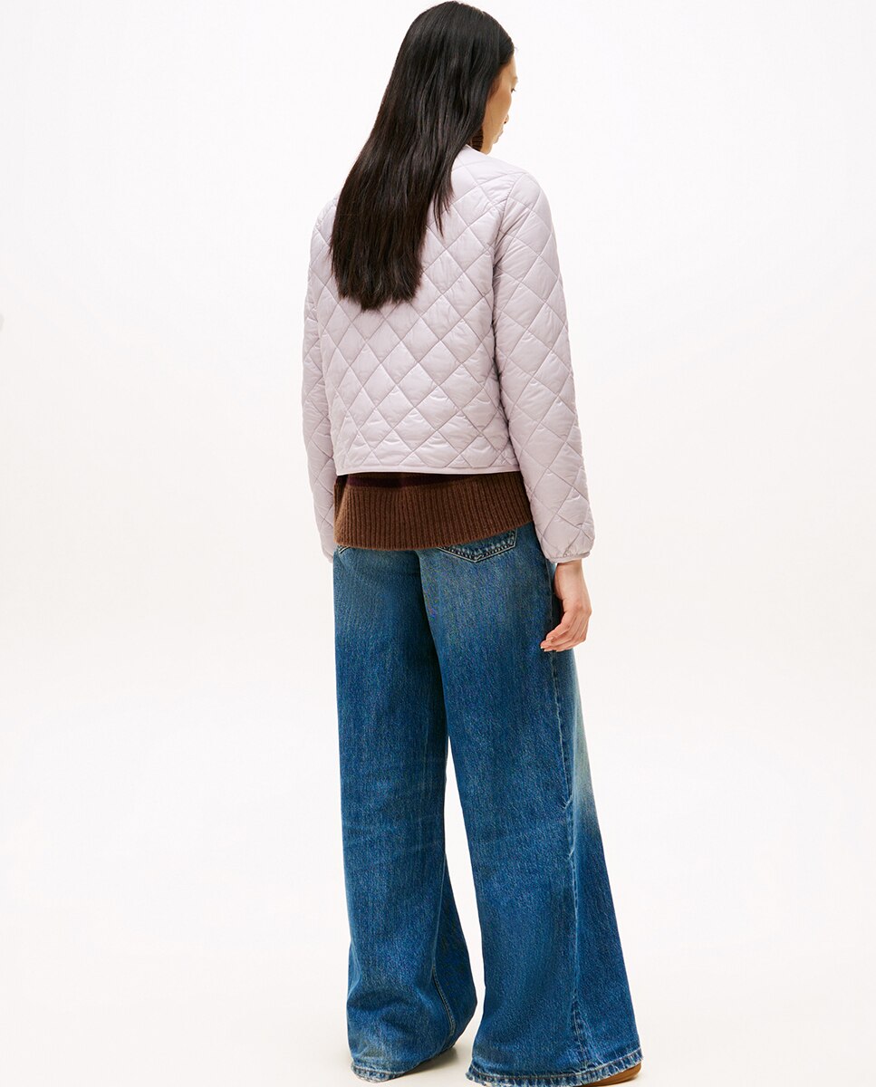 Blusão Acolchoado aos Losangos com Decote Redondo Lilás-2