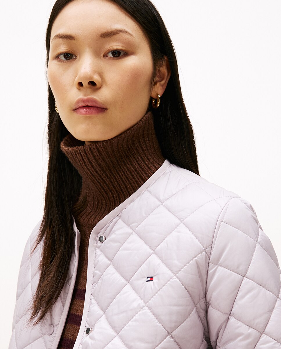 Blusão Acolchoado aos Losangos com Decote Redondo Lilás-3