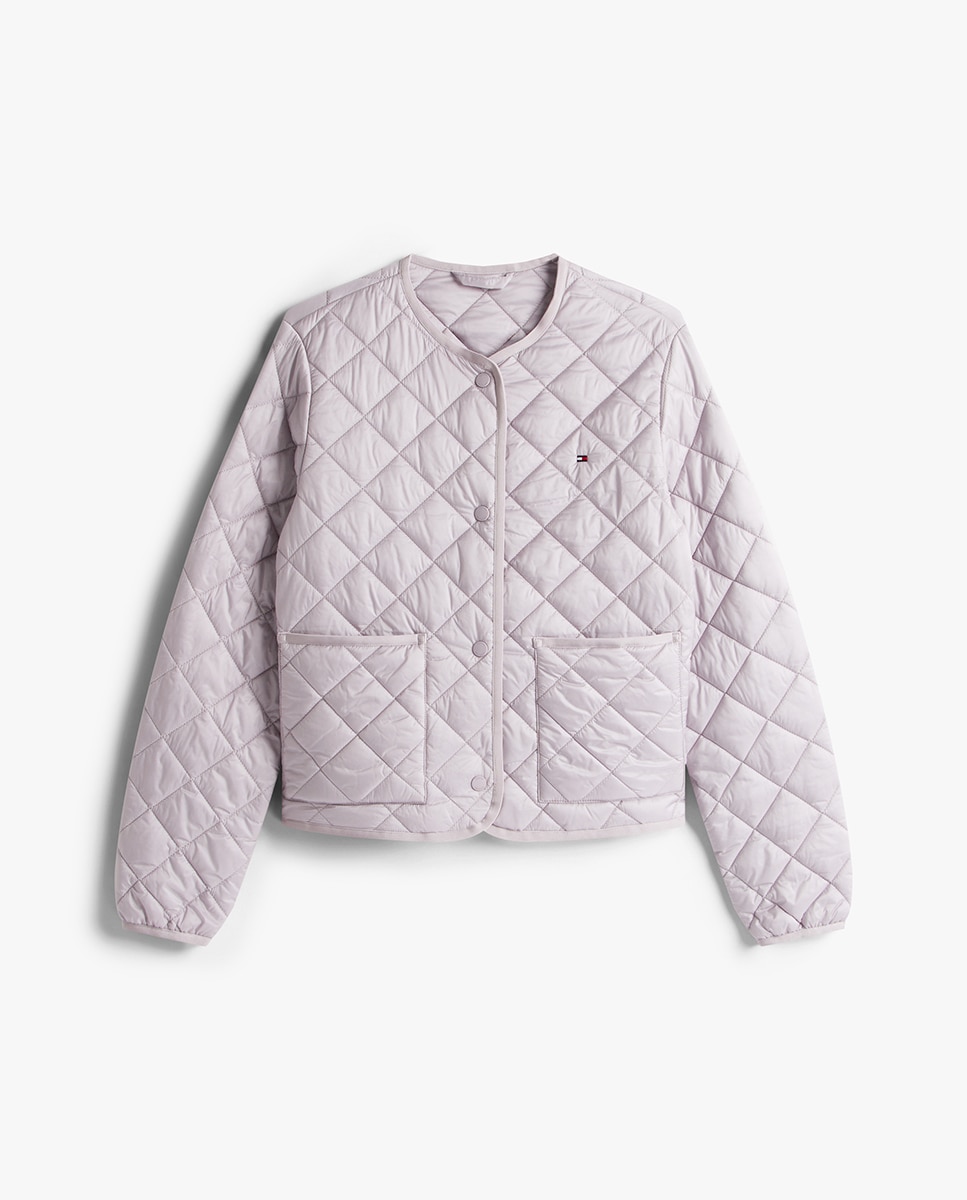 Blusão Acolchoado aos Losangos com Decote Redondo Lilás-4