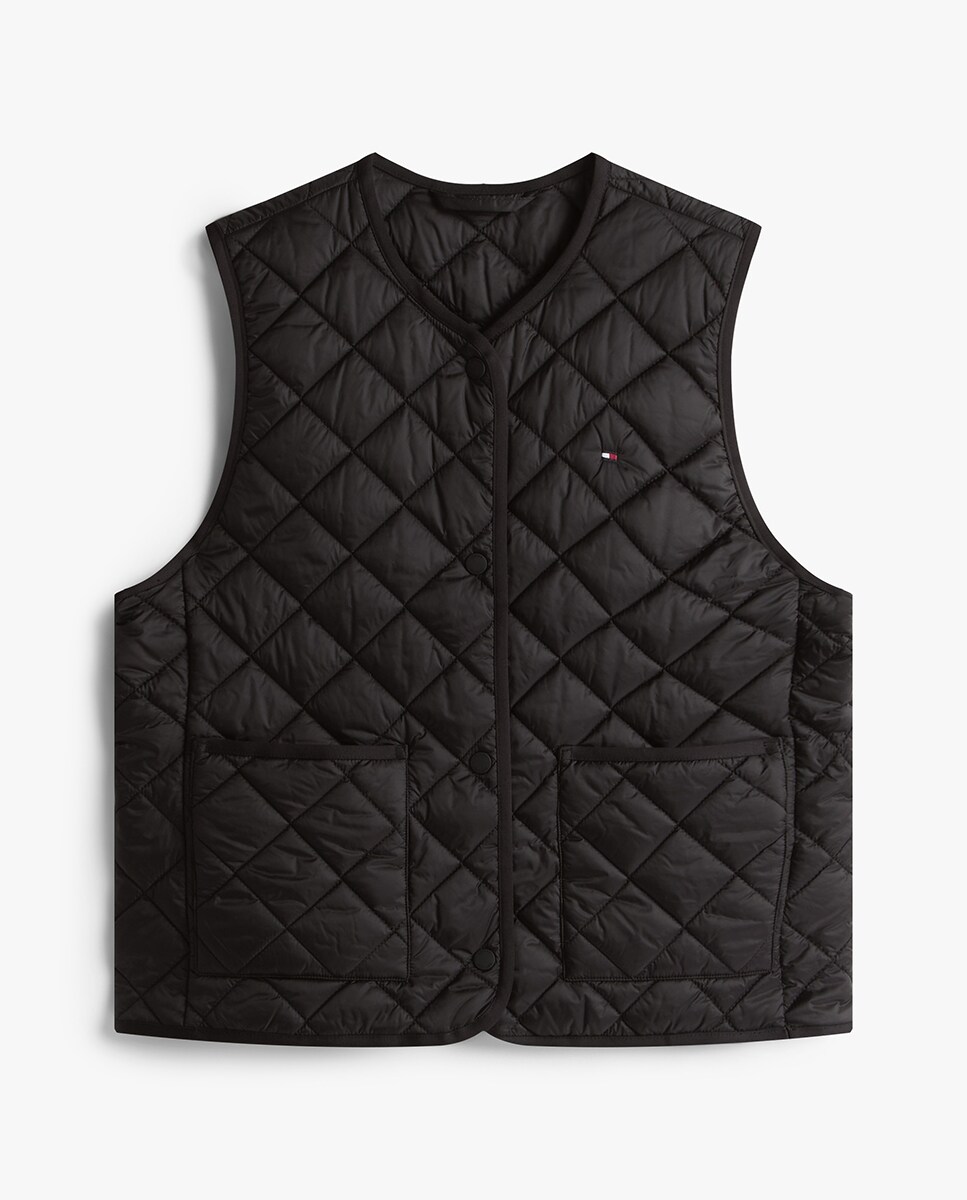 Colete Acolchoado com Decote Redondo Preto-4