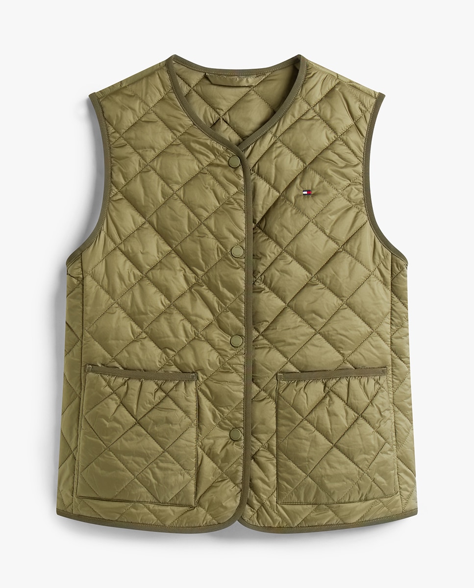 Colete Acolchoado com Decote Redondo Verde-militar-4