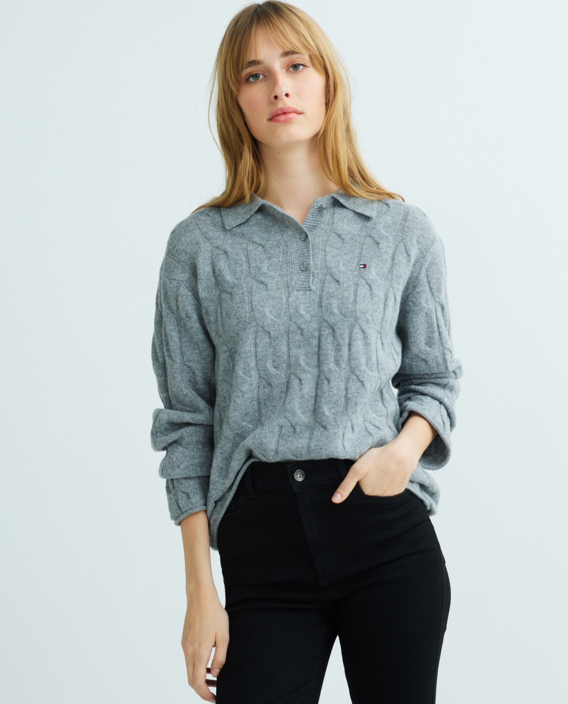 Jersey de mujer con cuello tipo polo y manga larga - Tommy Hilfiger - Gris claro Gris claro-1