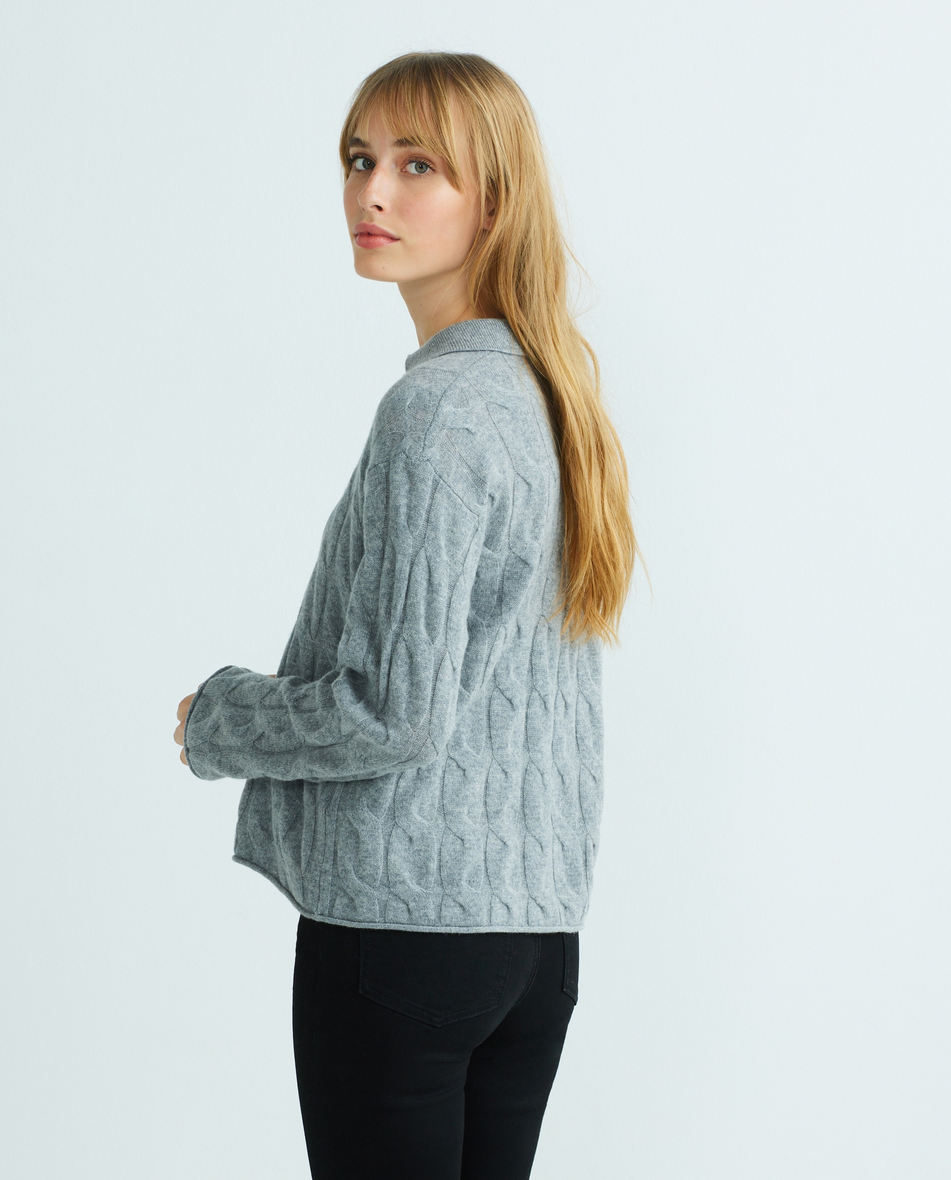Jersey de mujer con cuello tipo polo y manga larga - Tommy Hilfiger - Gris claro Gris claro-3