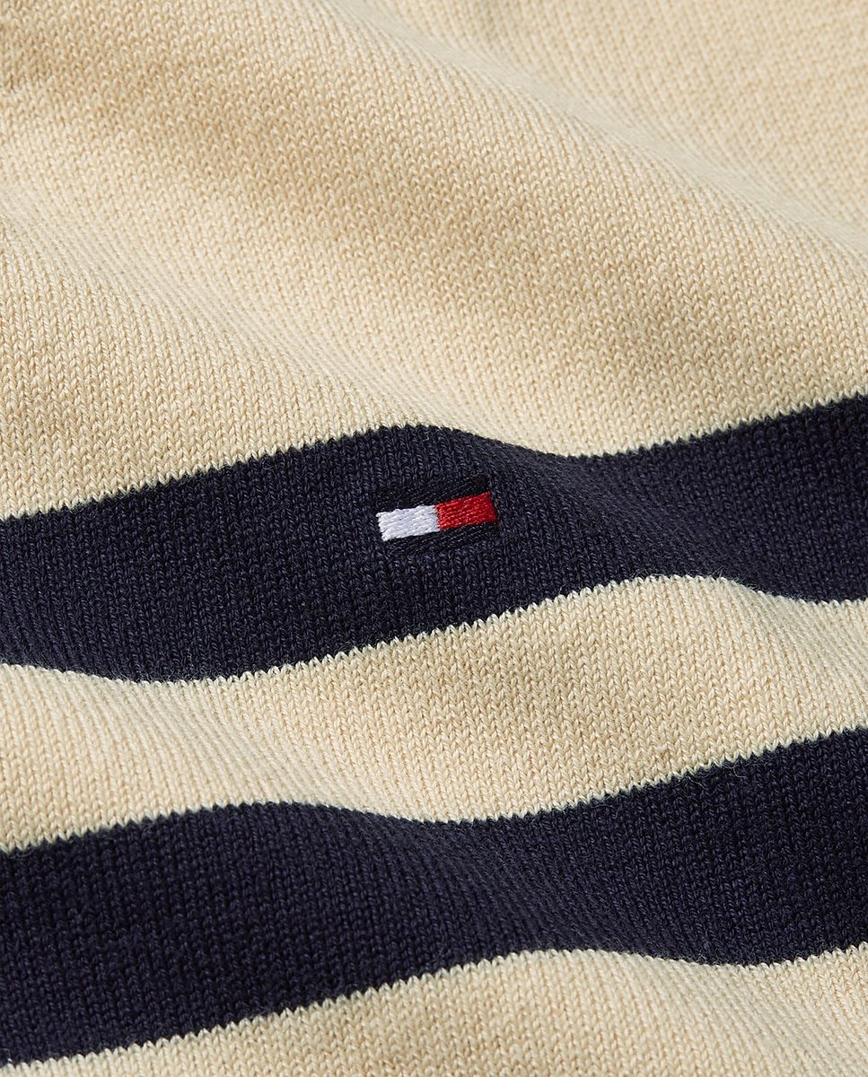 Camisola de Malha com Decote em Bico e Estampado Bege-5