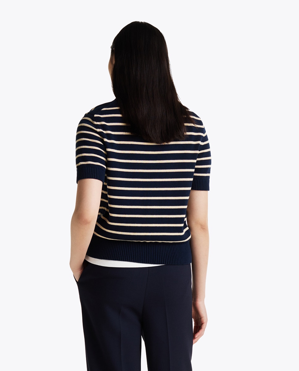 Camisola de malha estampada de mulher com manga curta Azul-marinho-2