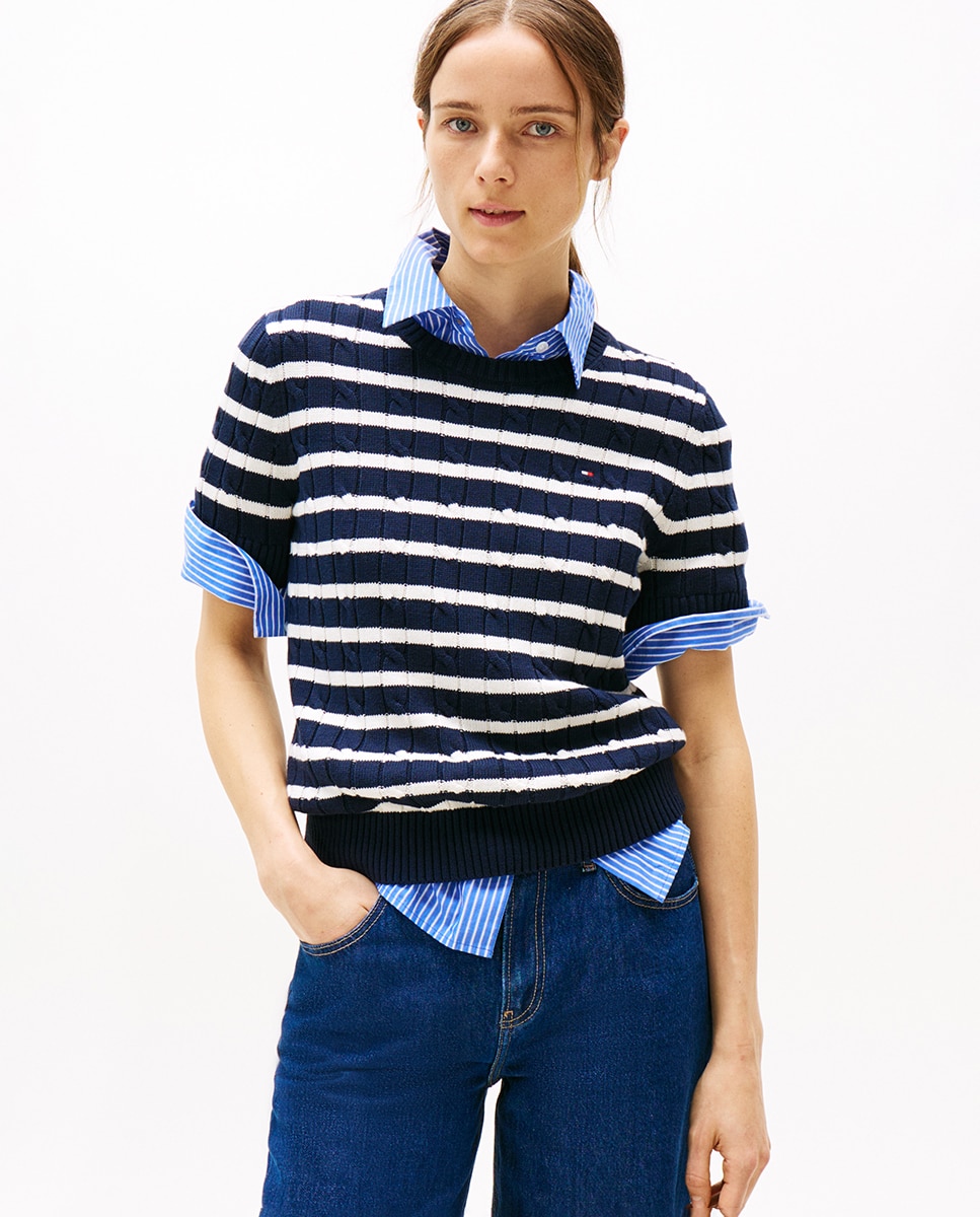 Camisola de malha com manga curta Azul-marinho-1