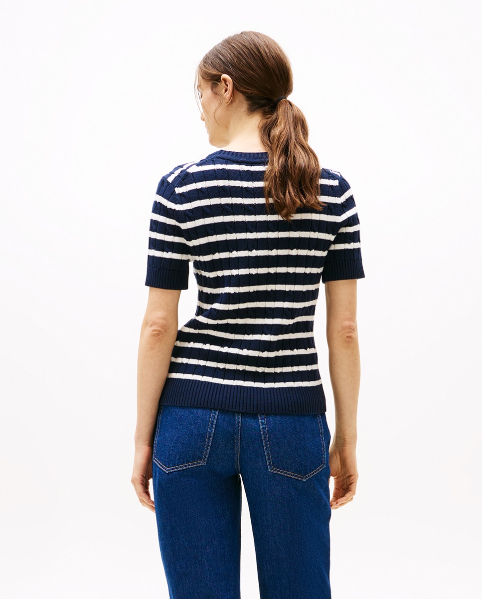 Camisola de malha com manga curta Azul-marinho-2