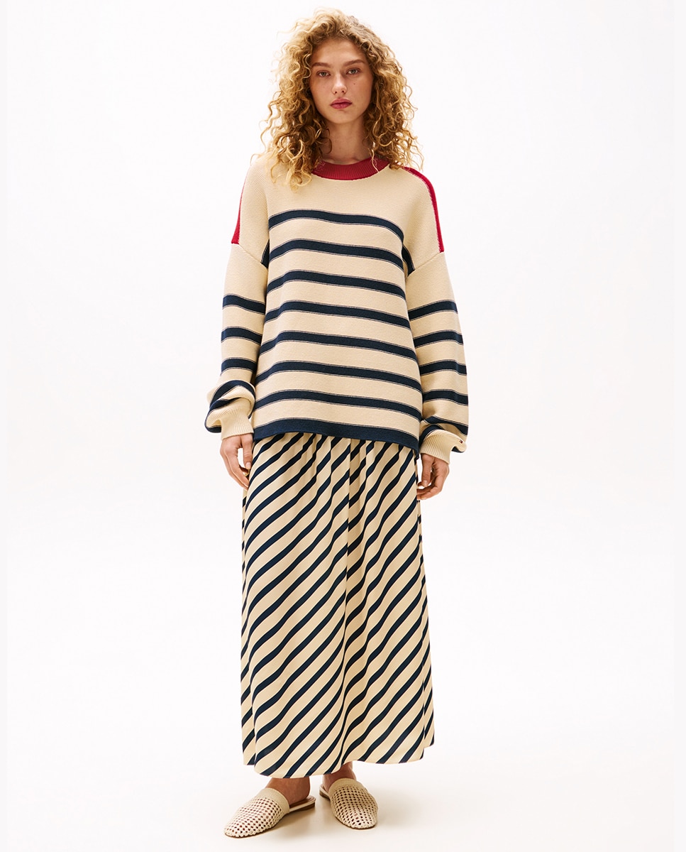 TH X SRG Camisola de Malha às Riscas Branco-5