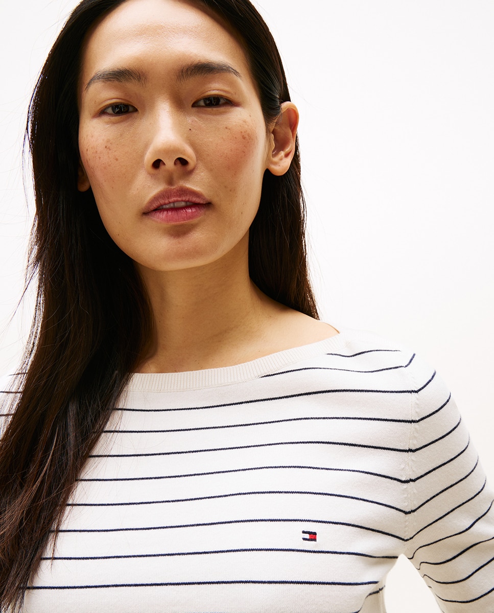 Camisola de malha de mulher com decote à barco e manga comprida Branco-2