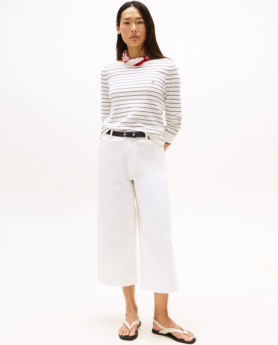 Camisola de malha de mulher com decote à barco e manga comprida Branco-3
