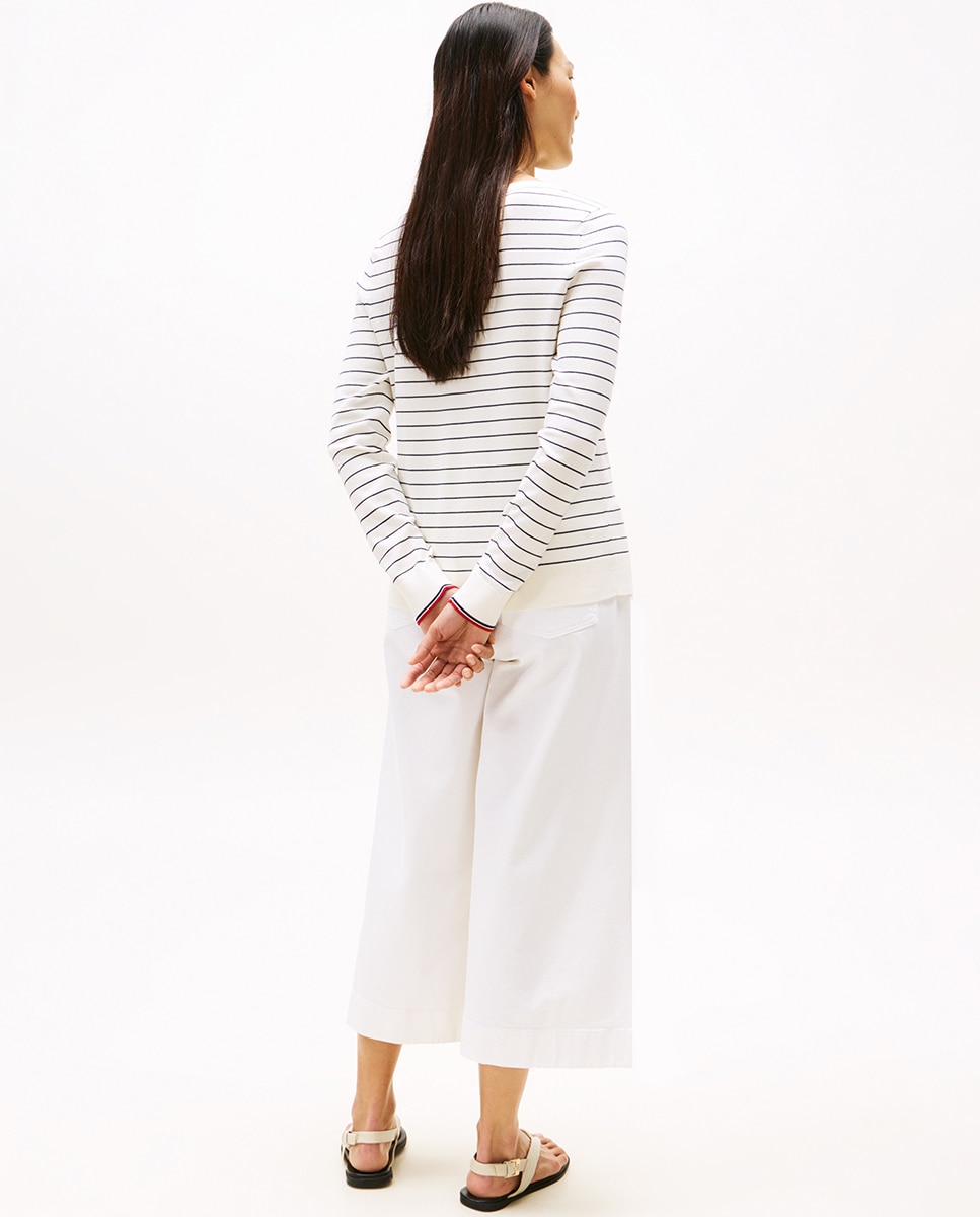 Camisola de malha de mulher com decote à barco e manga comprida Branco-4