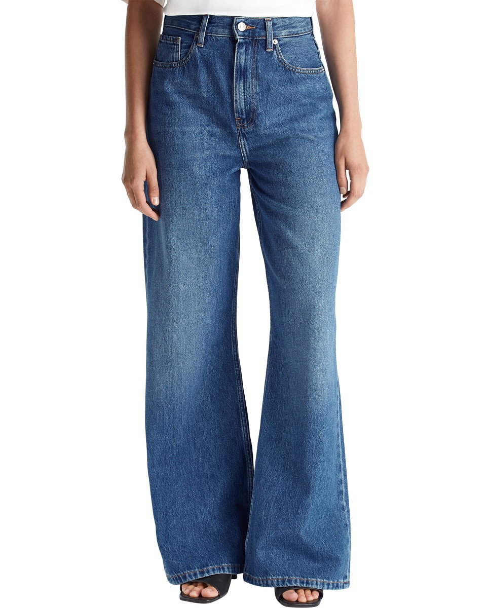 Calças de Silhueta Wide Leg Azul-2